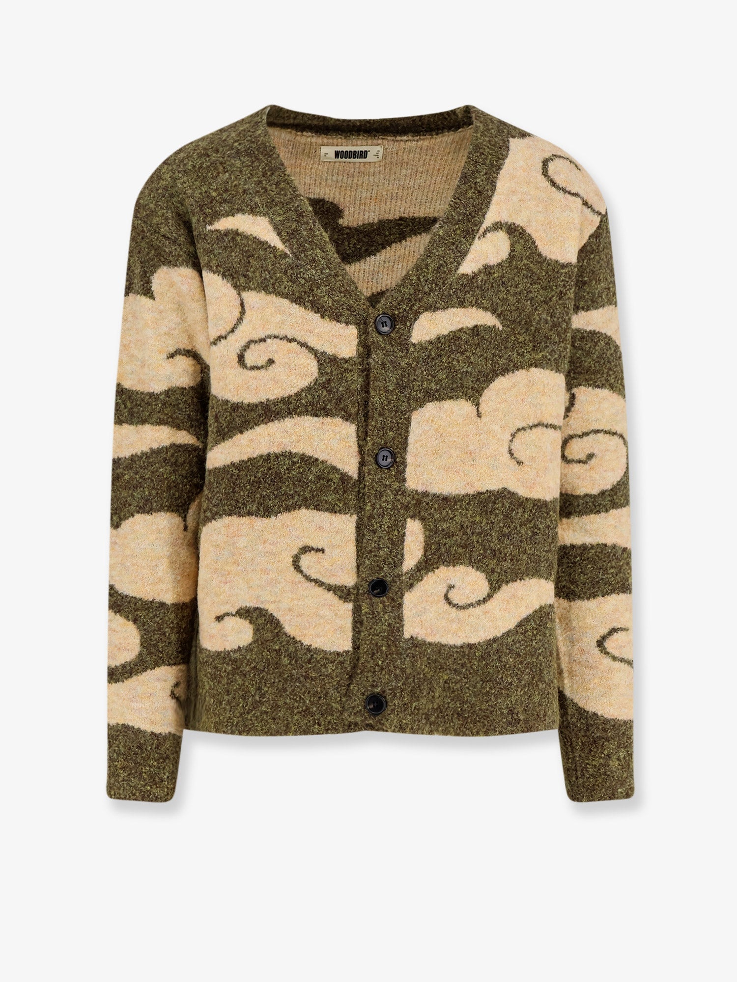 Cloud-Pattern Brushed Knit Cardigan — Green