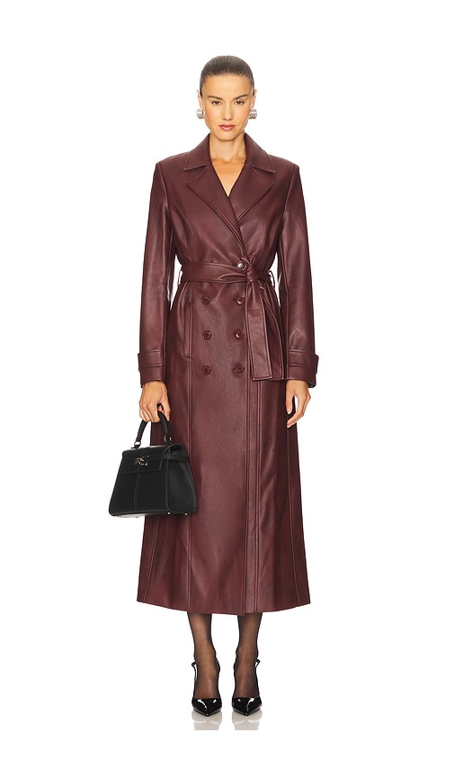 Bardot Faux Leather Longline Coat in Burgundy.  XS also in L, M