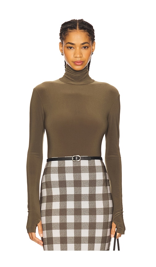 Norma Kamali Long Sleeve Turtleneck Bodysuit in Bark.  XS also in L, M, S