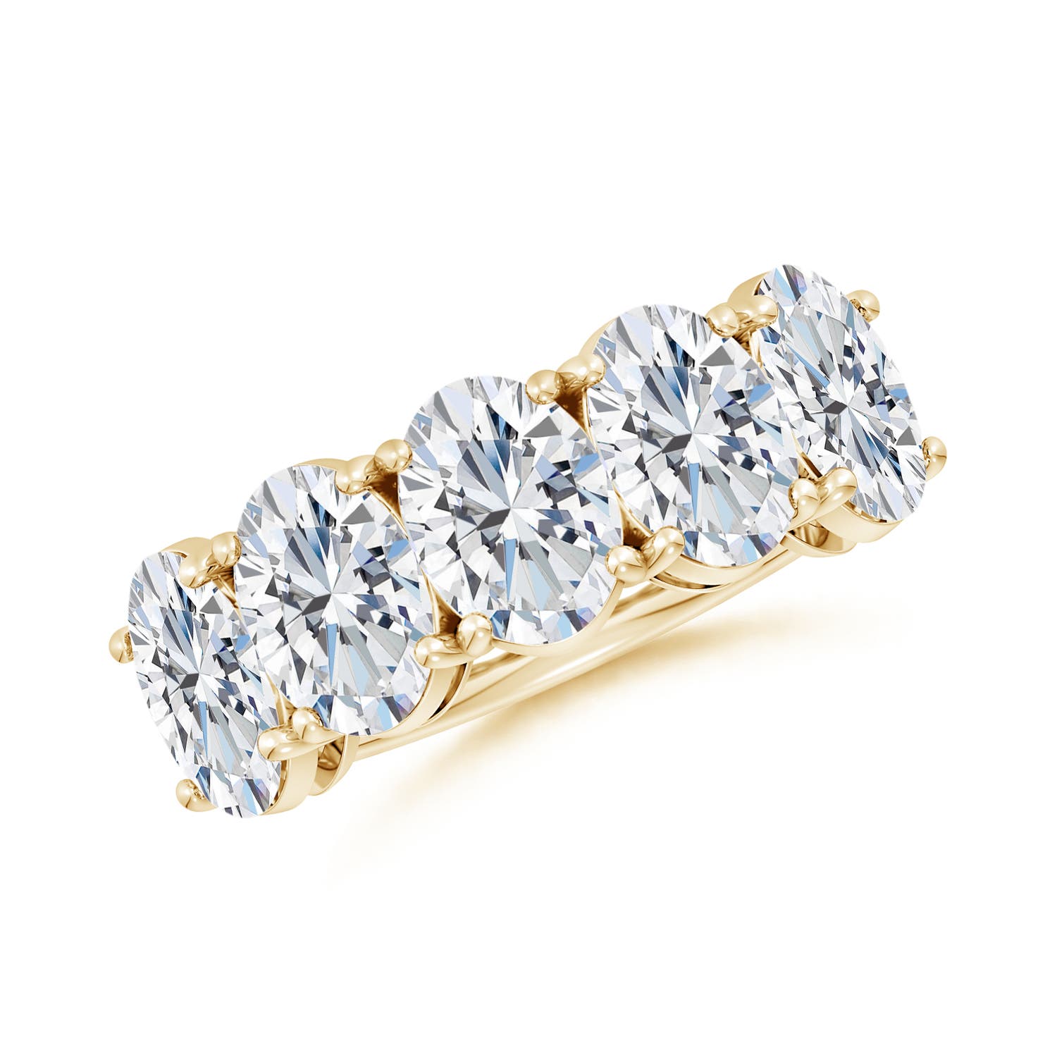 Angara 5.0 Carats Lab-Grown Oval Diamond Five Stone Classic Anniversary Ring in 14K Yellow Gold
