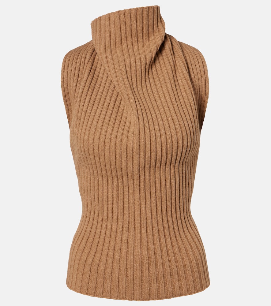 Draped ribbed-knit wool-blend top