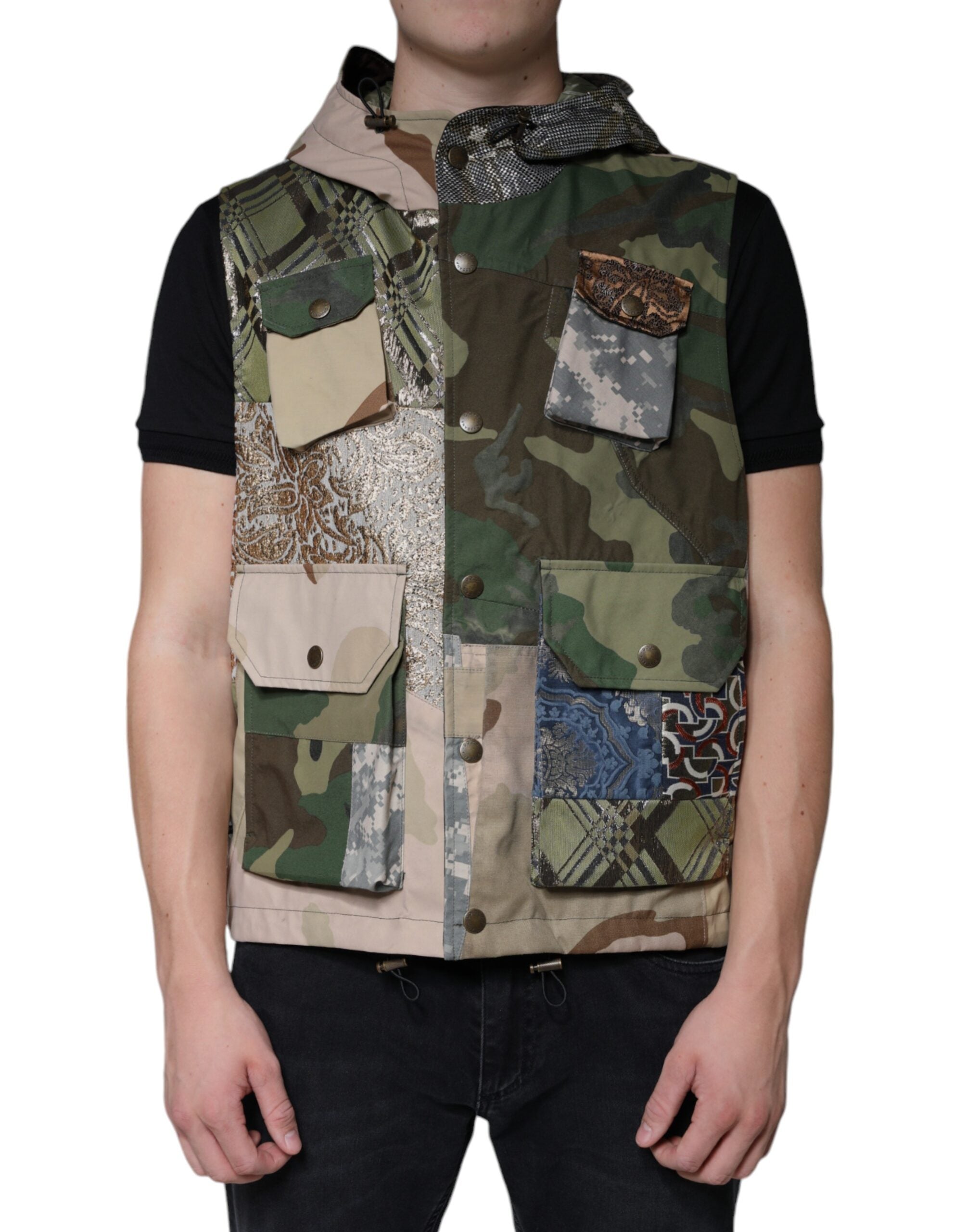 Patchwork Hooded Vest — Multicolor