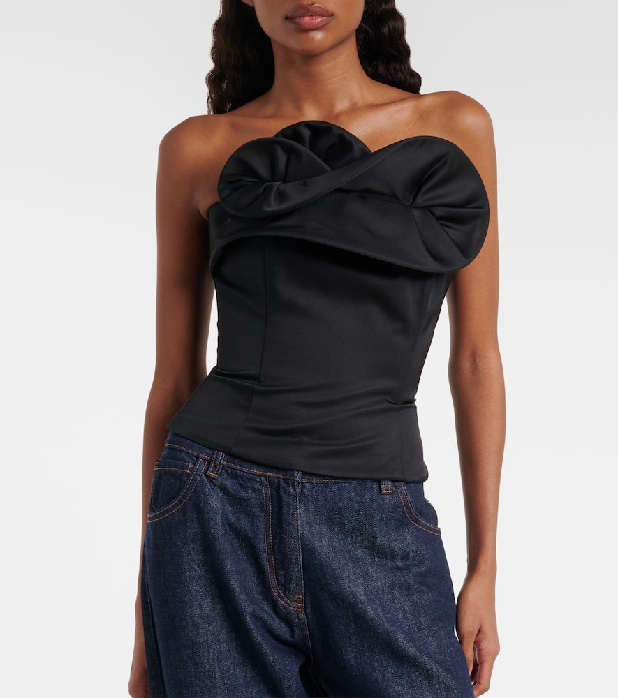 Ruffled wool and silk bustier top