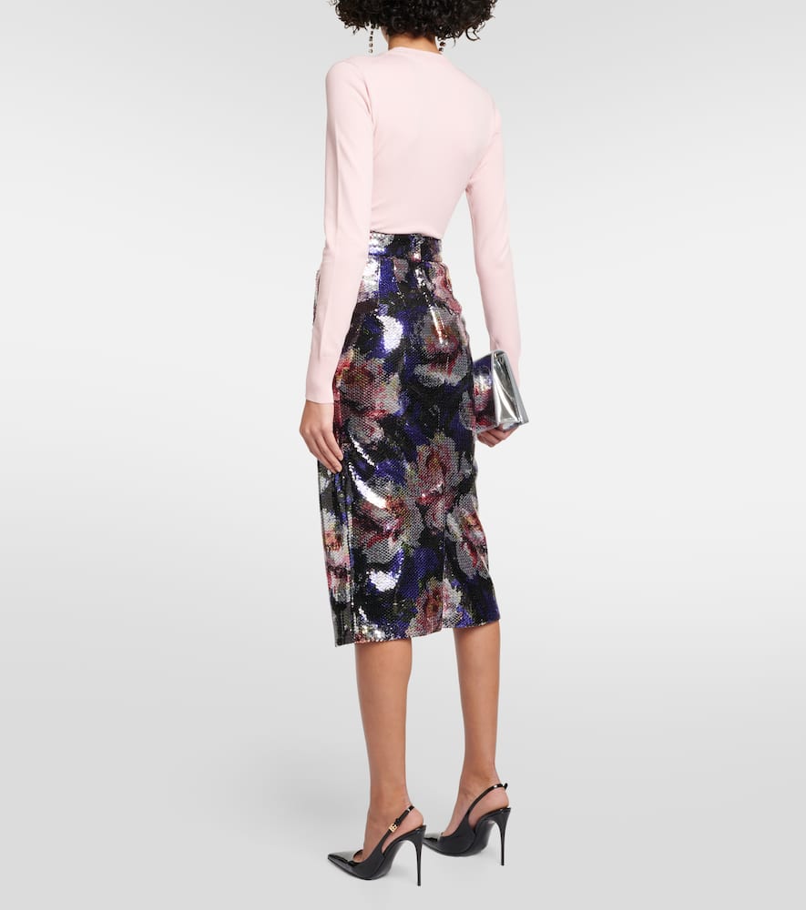 Sequined floral midi skirt