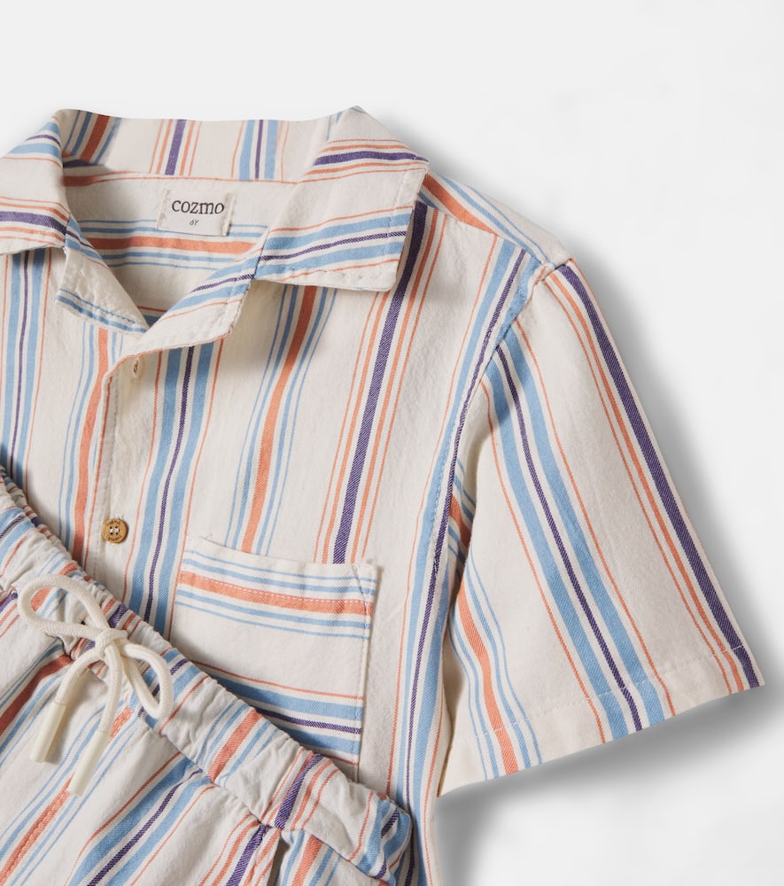 Iro striped cotton bowling shirt and shorts set