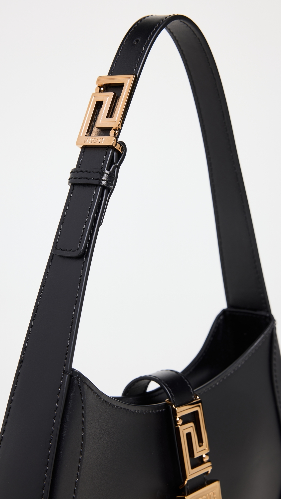 베르사체 여성 Small Hobo Calf Leather Shoulder Bag Black/Gold One Size