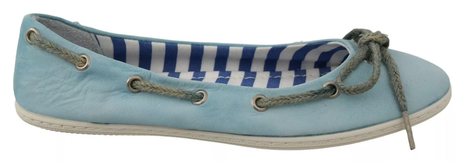 Pantofola D'Oro Sky Blue Suede Lace Bow Loafers Ballet Flat Women's Shoes Pre-Owned