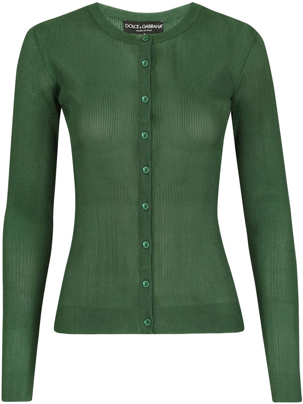 Rib-knit long-sleeve cardigan - Green