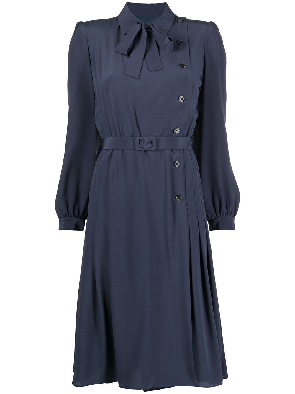 Side button fastening belted dress - Blue
