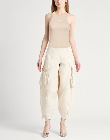 Woman Tank top Beige Size L Cotton, Elastane
