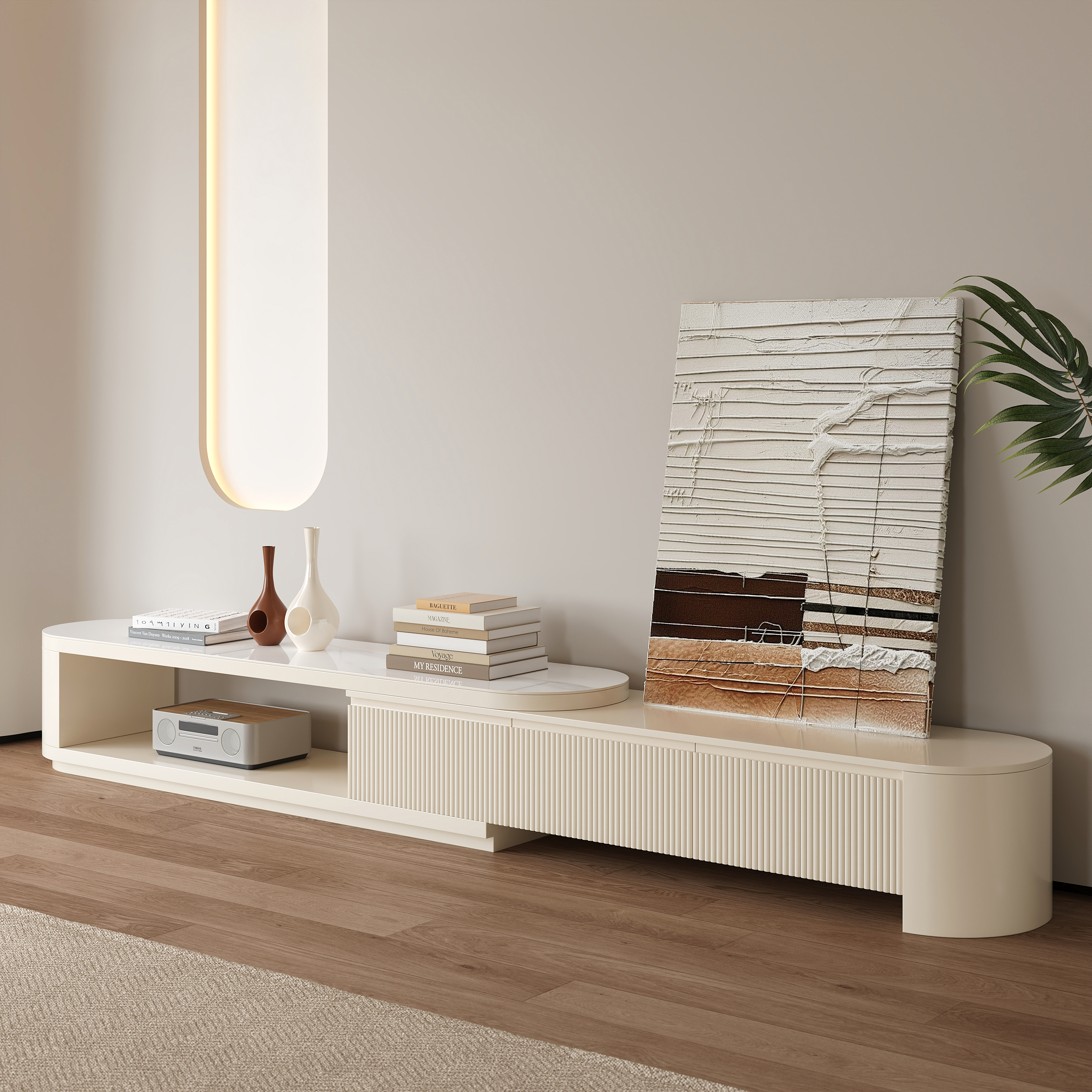 71"-114" Extendable TV Stand Modern Sintered Stone Top Media Console with 3 Drawers in White