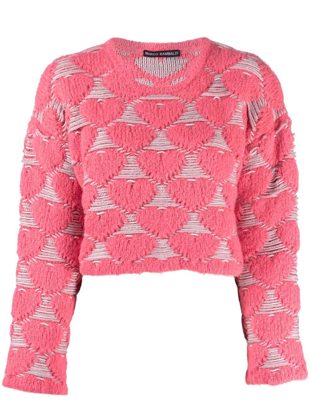 Heart-print knit jumper - Neutrals