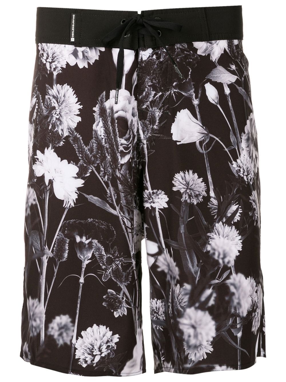 Floral-print drawstring surf shorts - Black