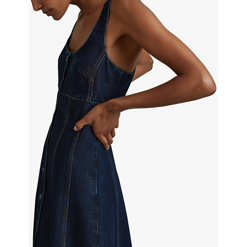 Womens Dark Blue Lyle Scoop-neck Denim Midi Dress