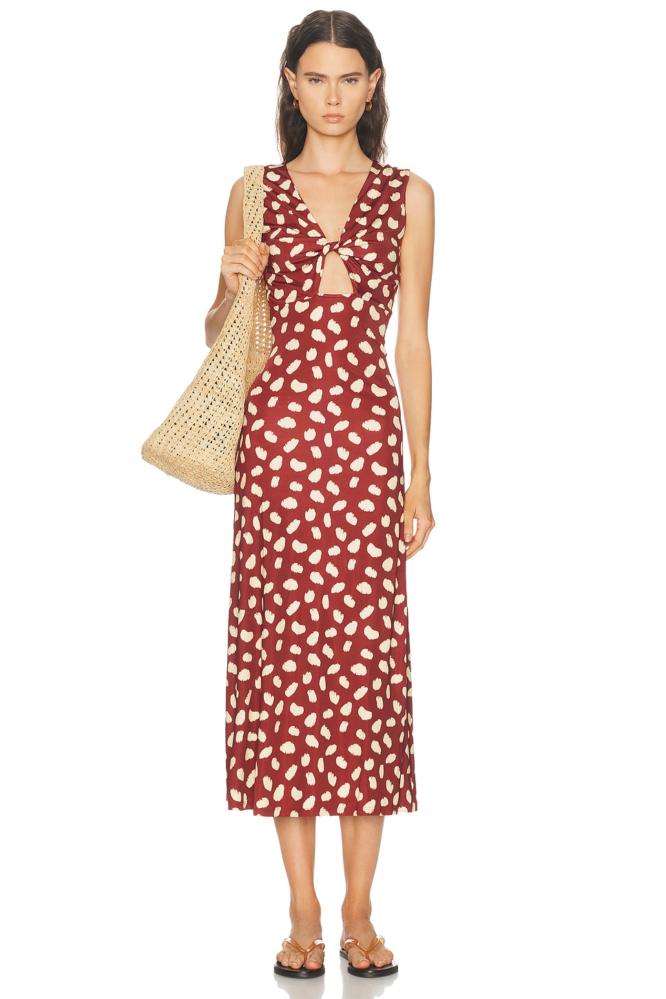 Johanna Ortiz Horizonte Mistico Ankle Dress in Cherry & Ecru - Red. 0 also , 4