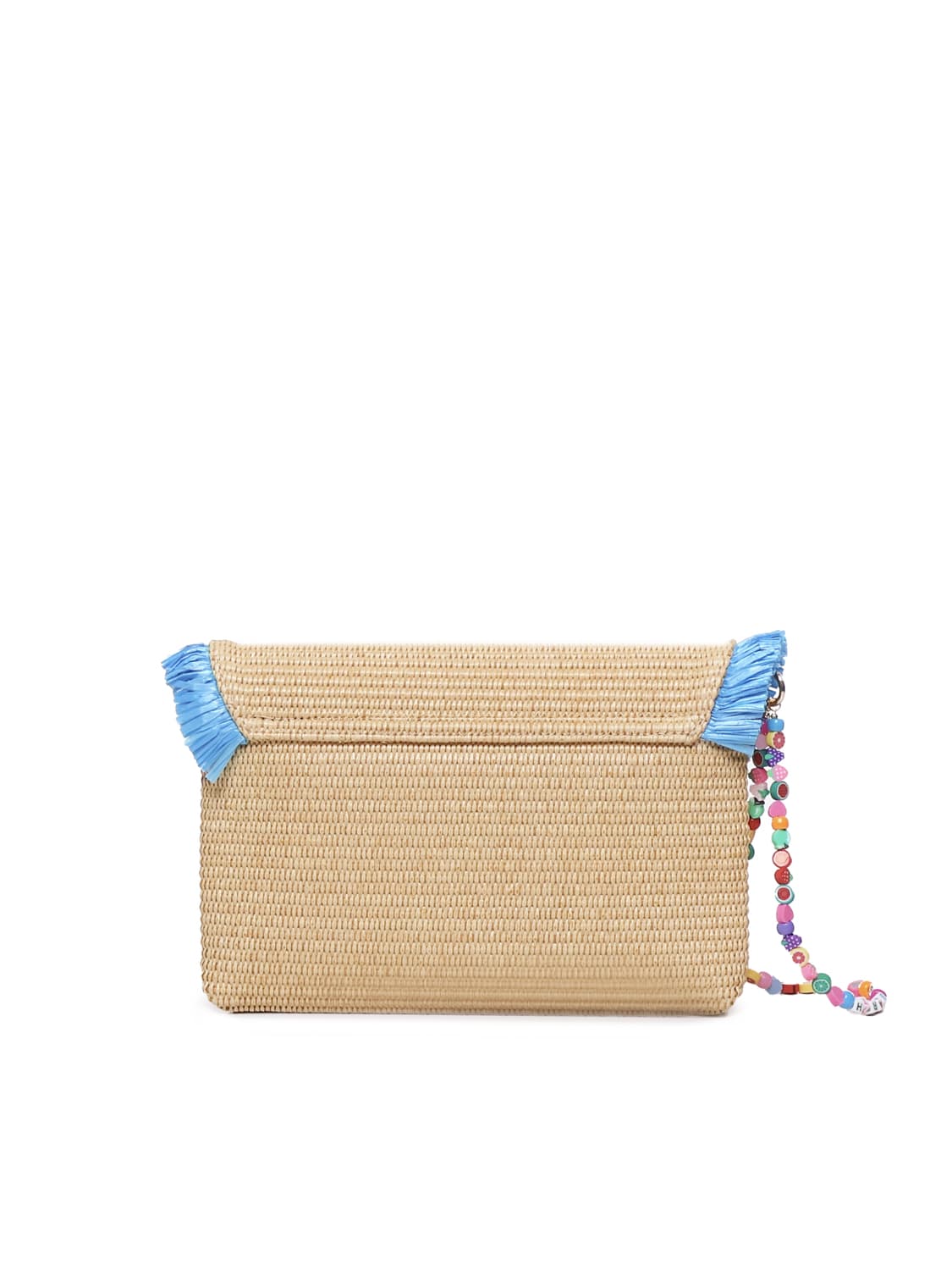 Straw Handbag With Fringes And Fruits
