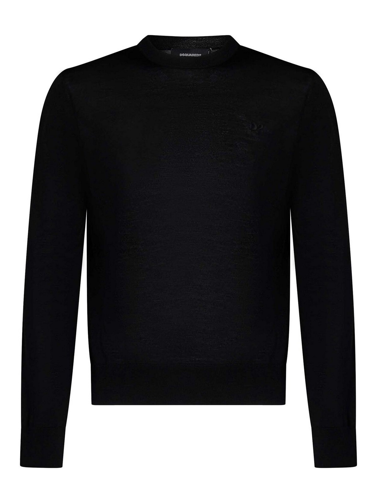 Black Tricot Wool Crewneck Sweater