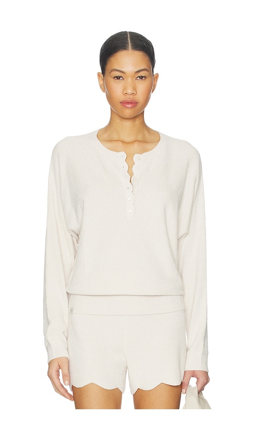 Barefoot Dreams CozyChic Ultra Lite Scallop Dolman Henley Top in Cream. - S also in XS