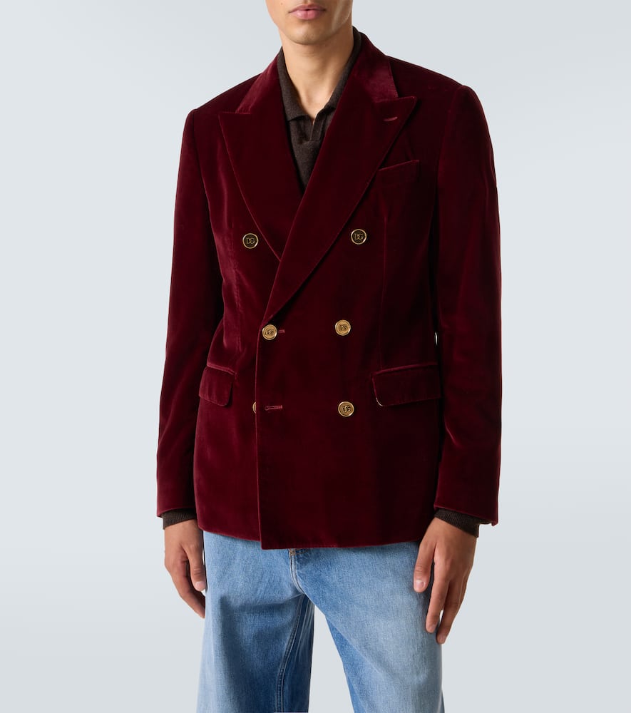 Double-breasted cotton velvet blazer