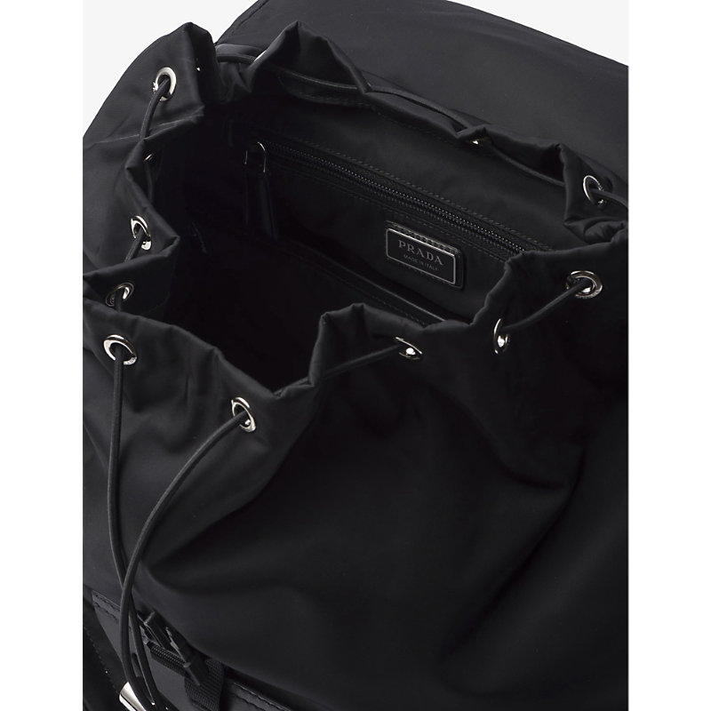 Mens Black Re-Nylon Recycled-nylon and Leather Backpack 
