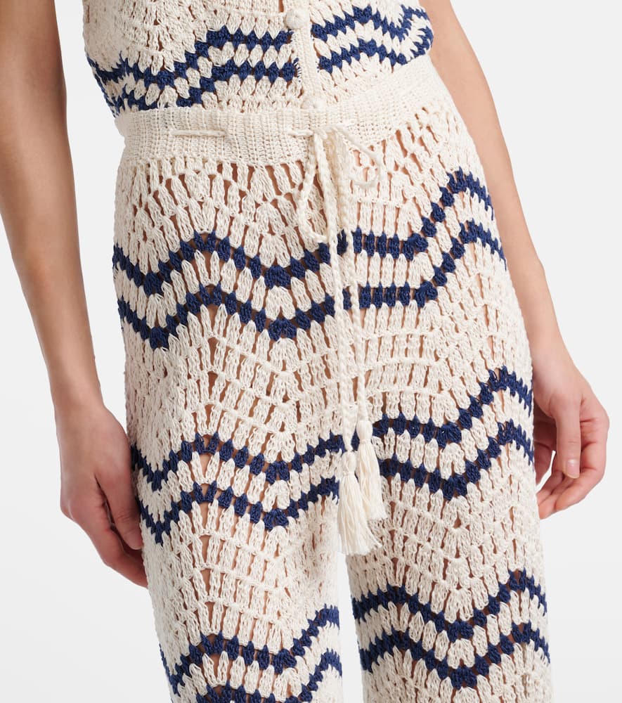 Nautical crochet cotton wide-leg pants