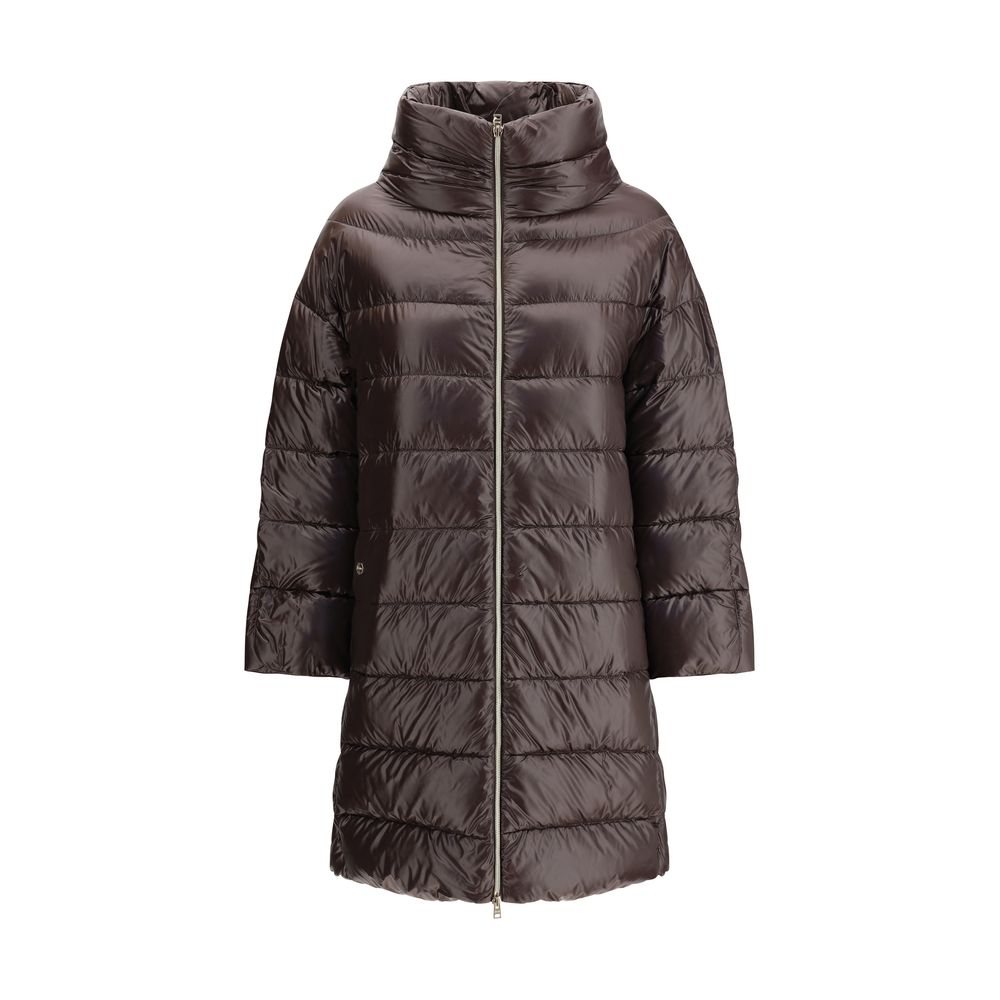Quilted Down Down Jacket — Brown