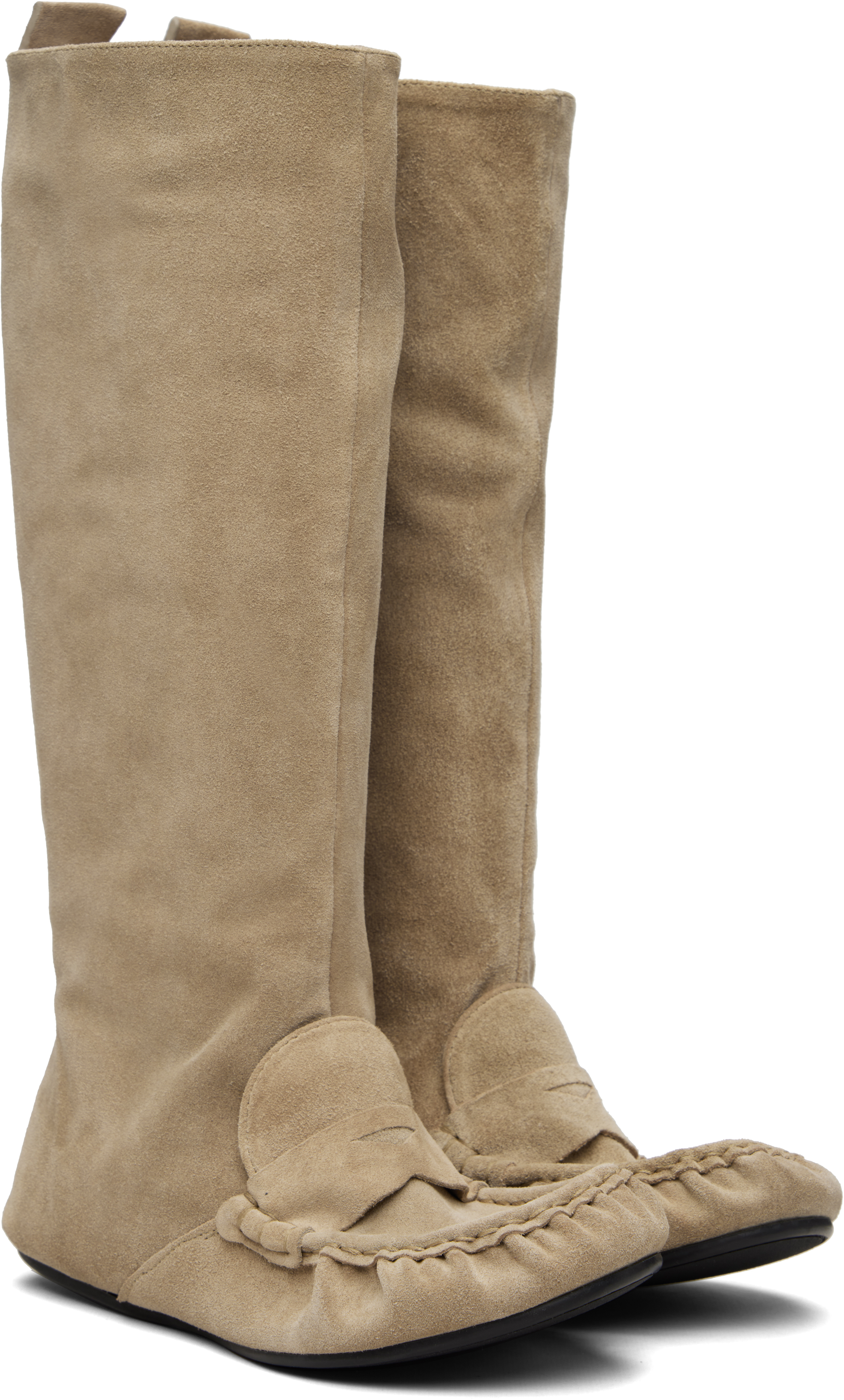 Beige Slouch Saddle Tall Boots
