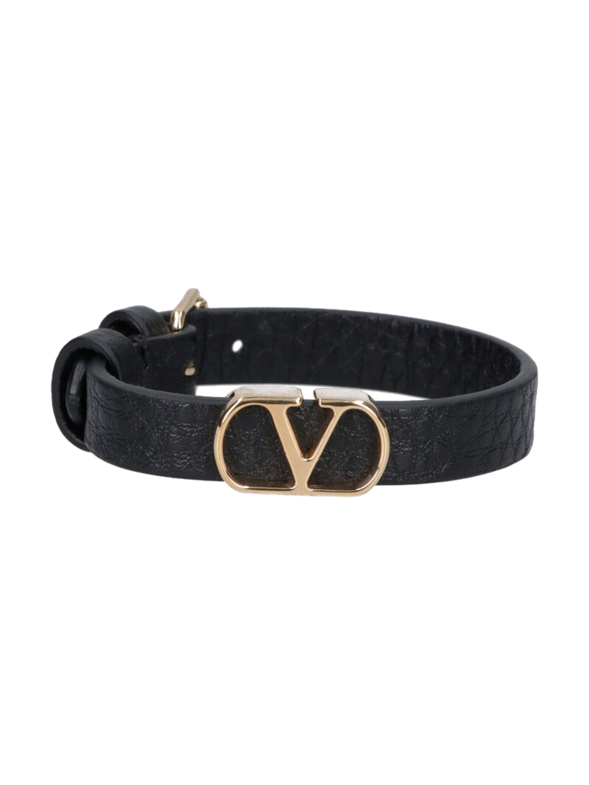 VLogo Signature Mini Leather Accessory with Adjustable Strap, Antique Brass Finish (24x12 mm)