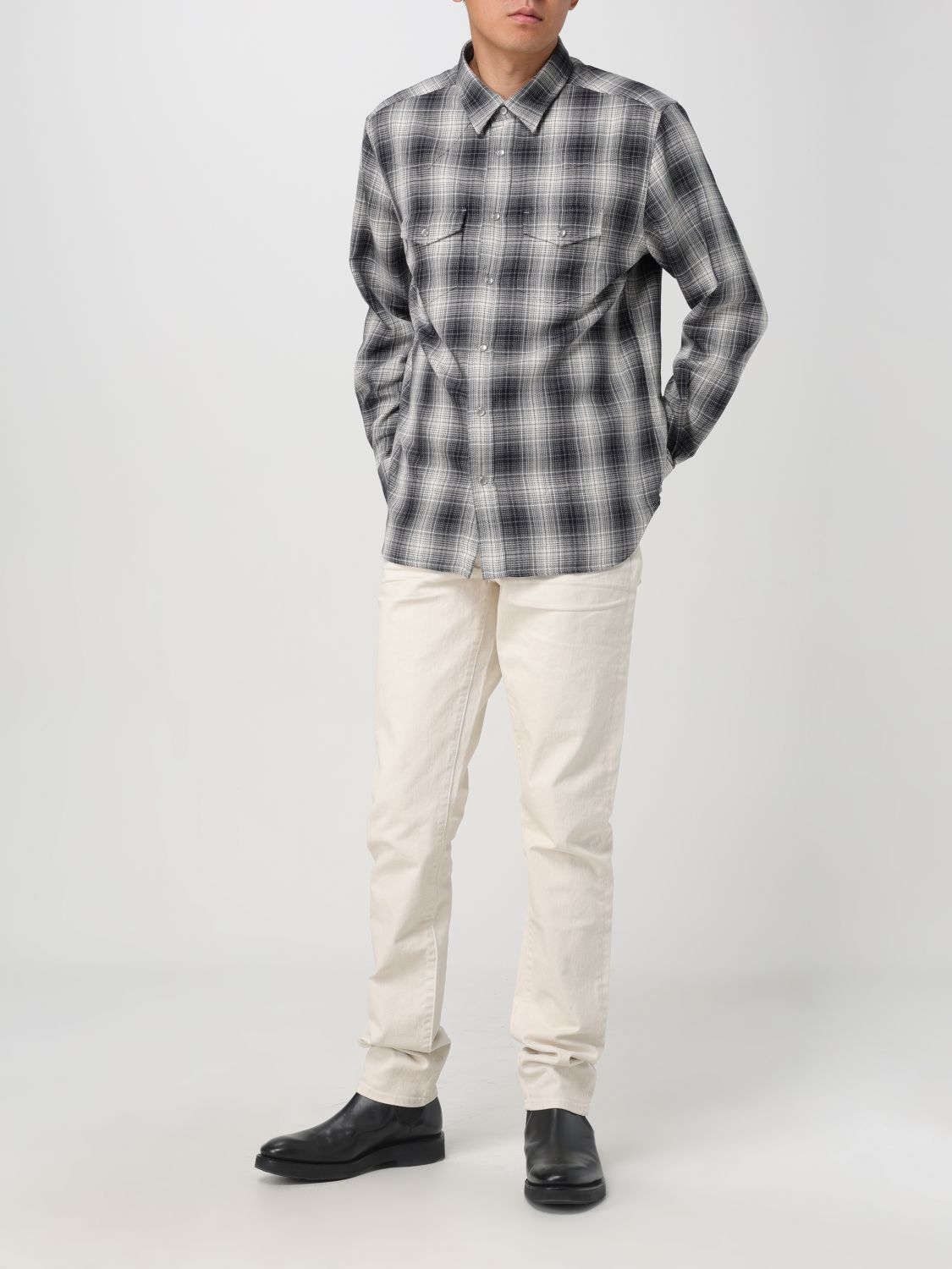 -Camicia Western In Denim-Uomo