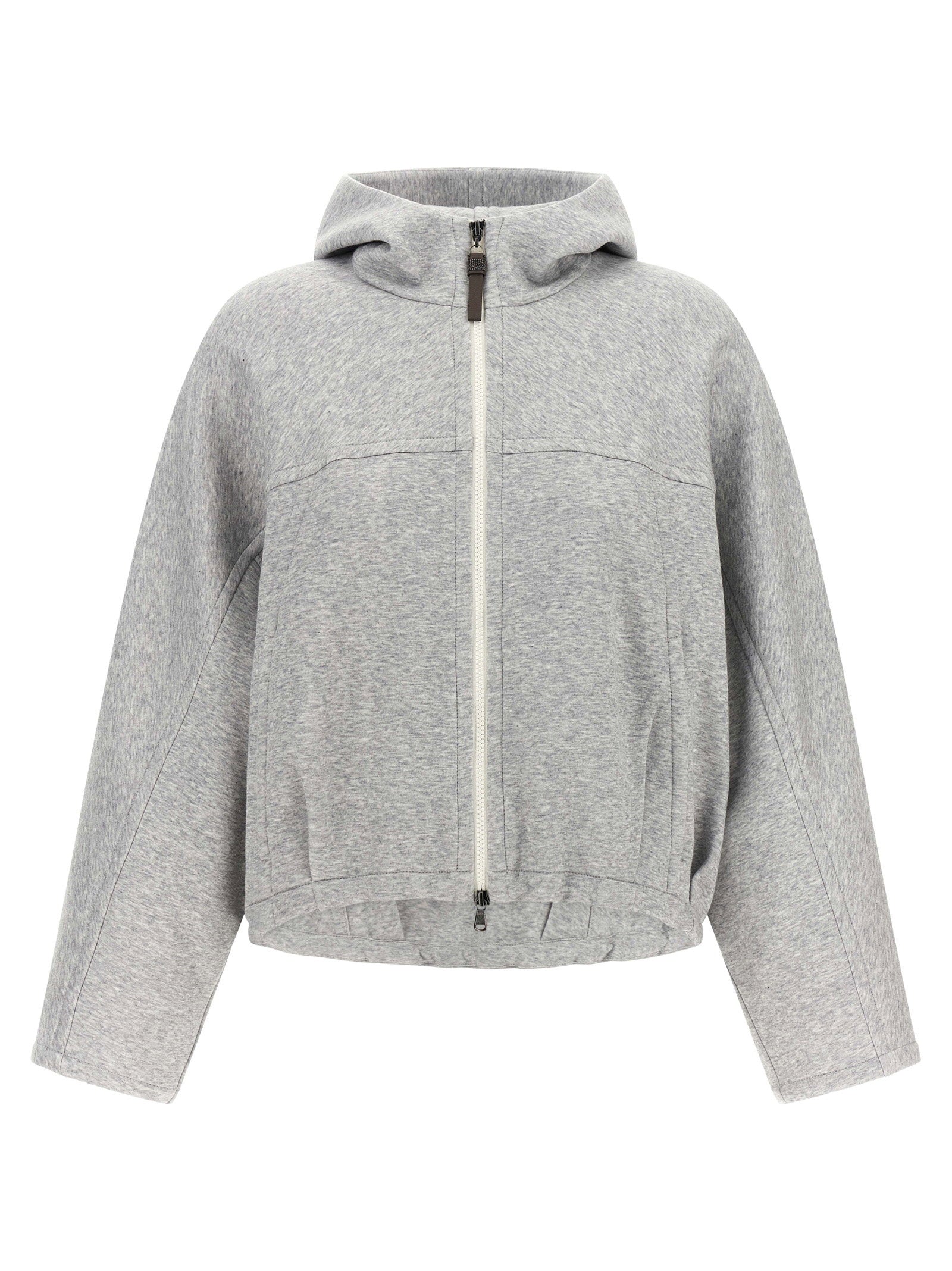 Shiny Zipper Pull Cropped Hoodie — grey