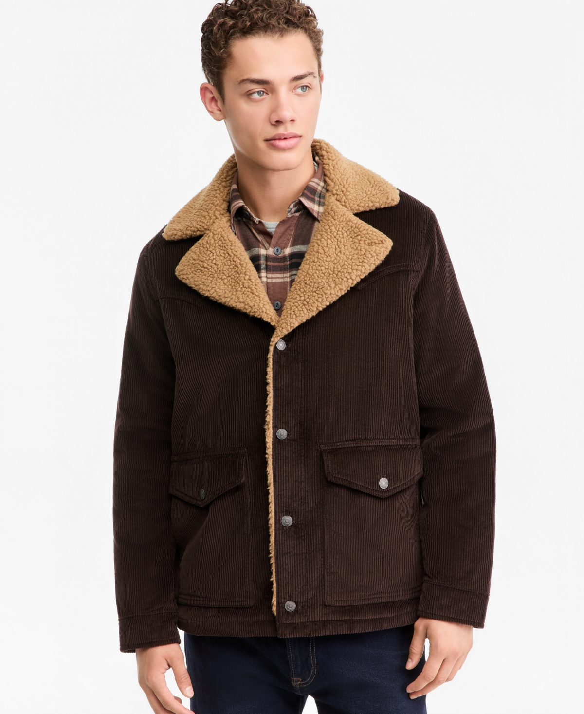 Men's Cotton Denim Rancher Jacket - Chocolate Brown