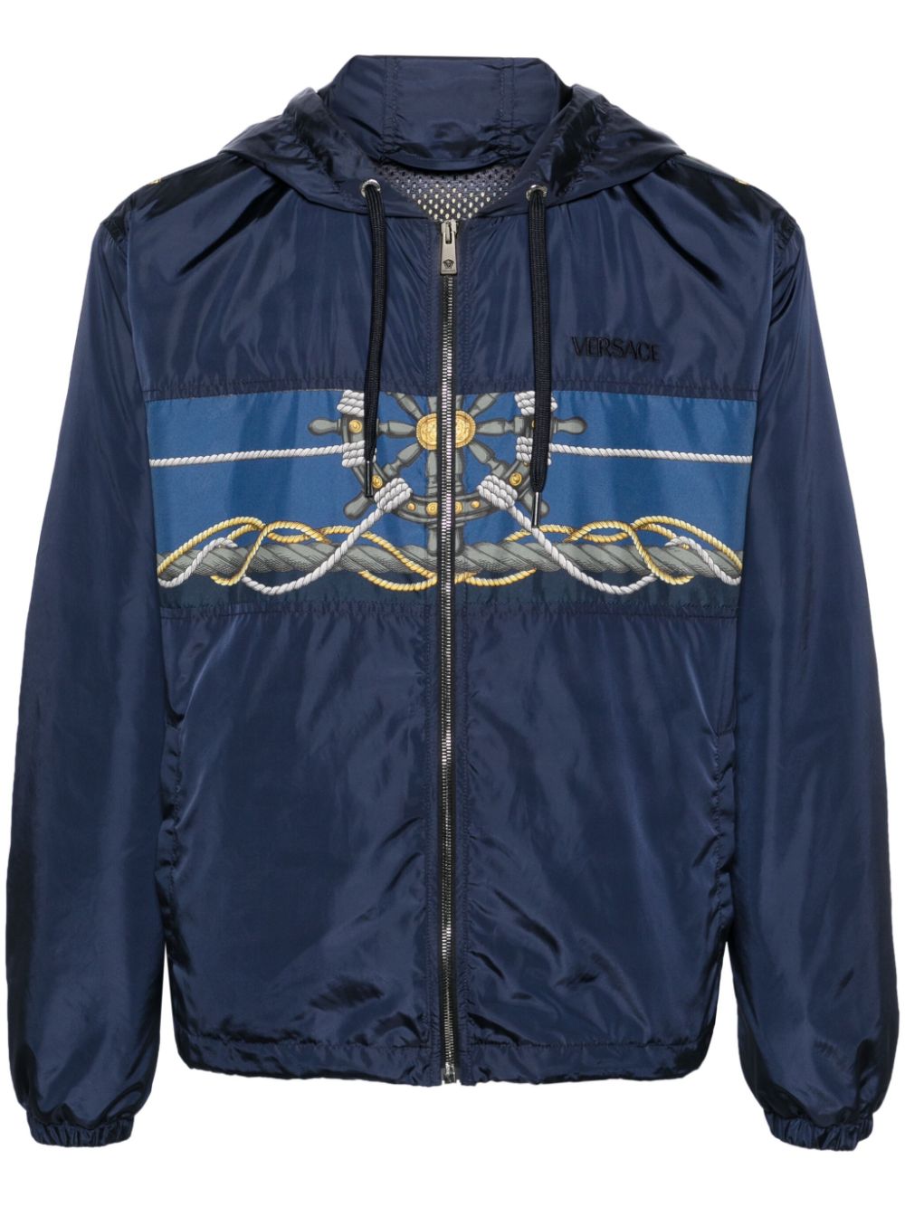 Graphic-print hooded jacket - Blue