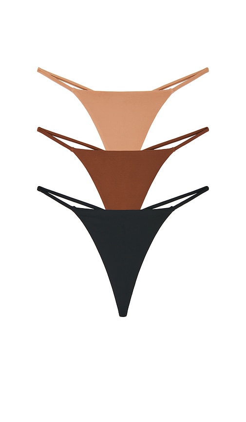 Negative Underwear Glace String Thong 3 Pack in Black,Brown. - S also in XS, M, L, XL/1X, XXL/2X