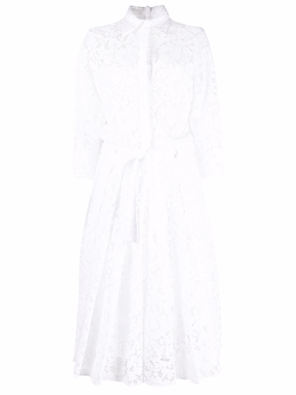 Floral-lace pleated shirt-dress - White