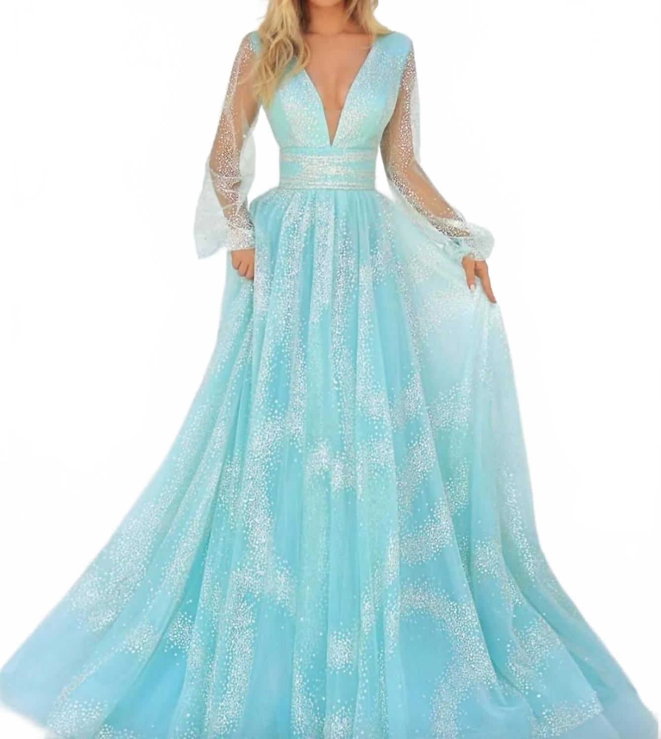 Plunging V-Neck Prom Dress In Mint