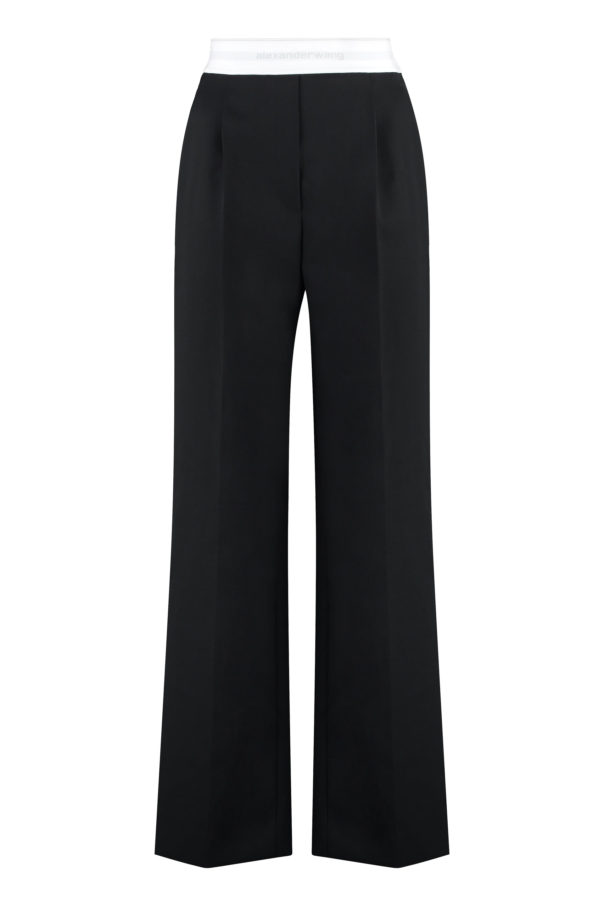 Logo-Detailed Wool Blend Trousers — Black