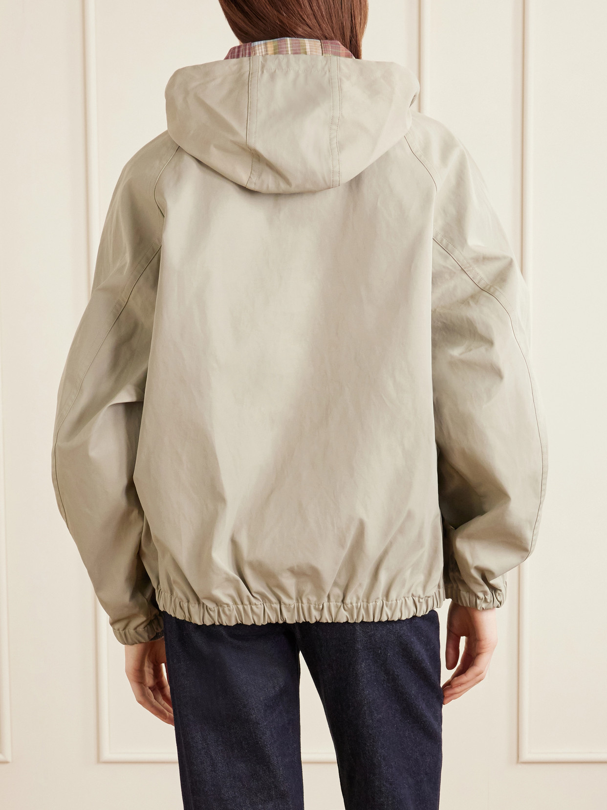 Hooded Reversible Checked Shell Jacket - Gray