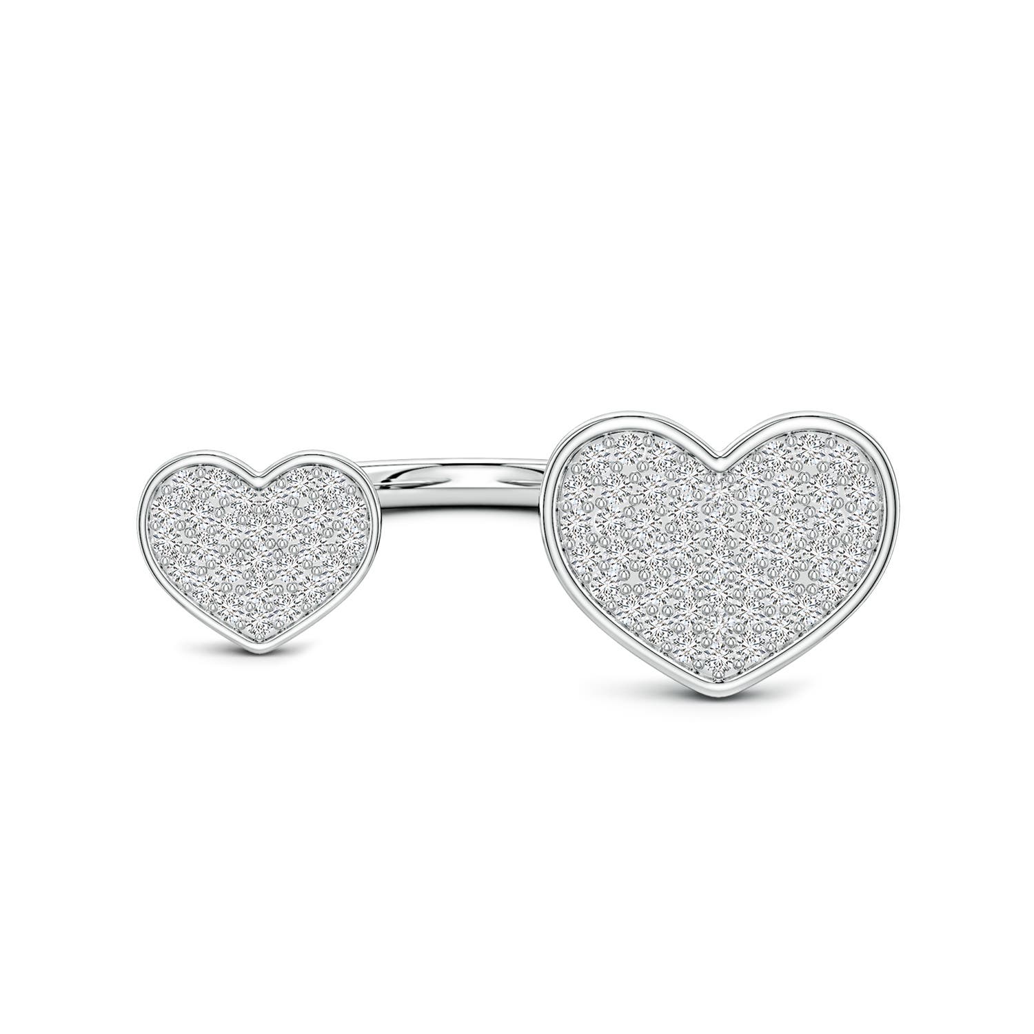 Angara 0.47 CTW Pavé Diamond Double Heart Open Ring in Silver