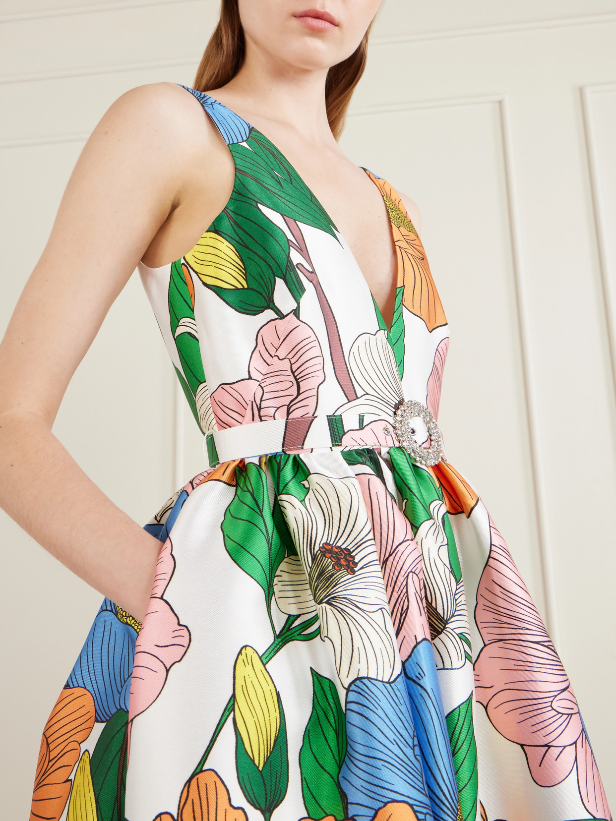Isabella Belted Floral-print Taffeta Maxi Dress - Multi
