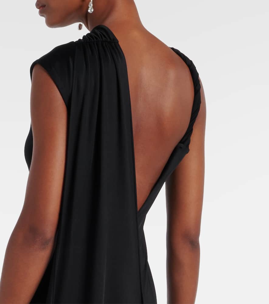 Draped embellished satin midi dress