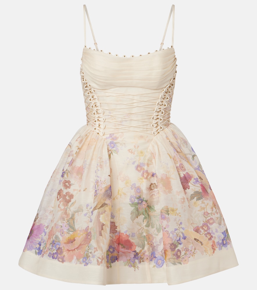 Alchemy floral linen and silk bustier dress
