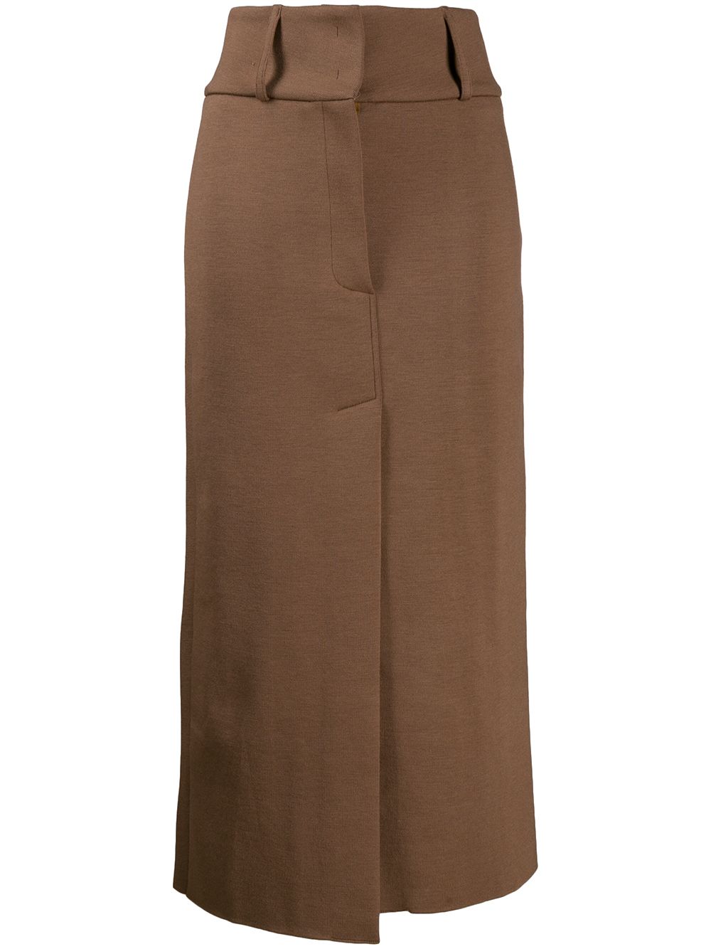 Front slit high-waisted skirt - Brown