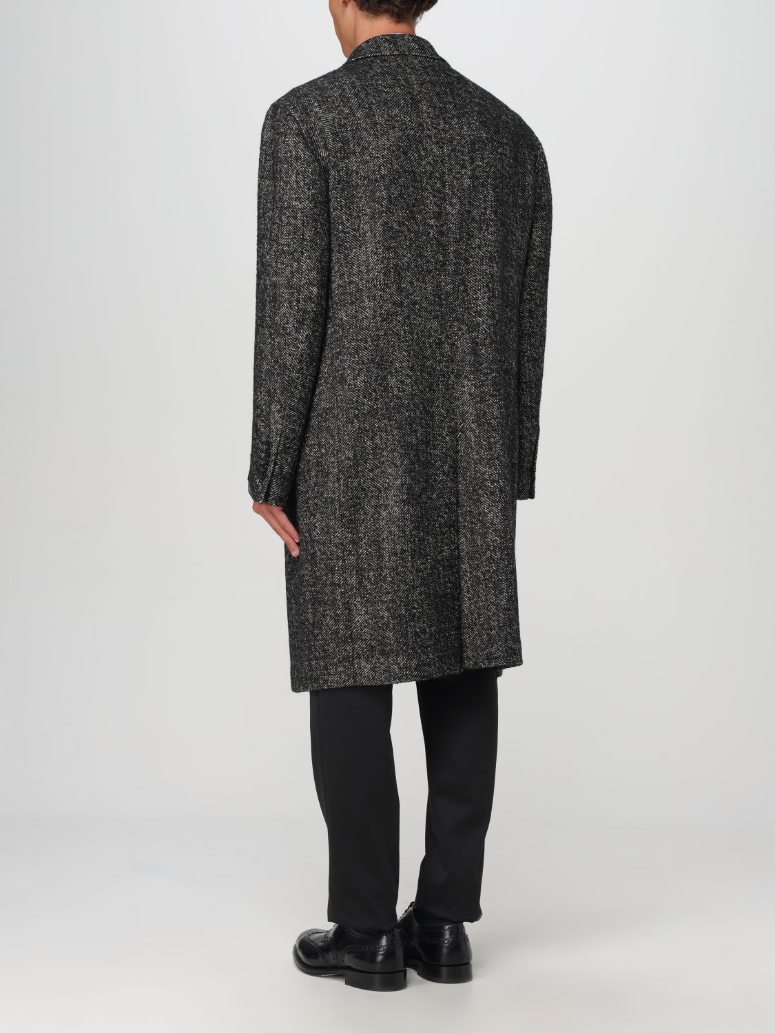 Herringbone double-breasted coat - Black