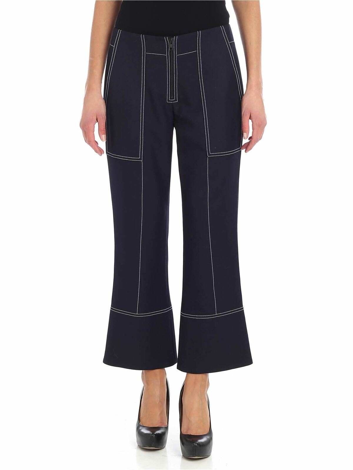 Blue stretch fabric trousers