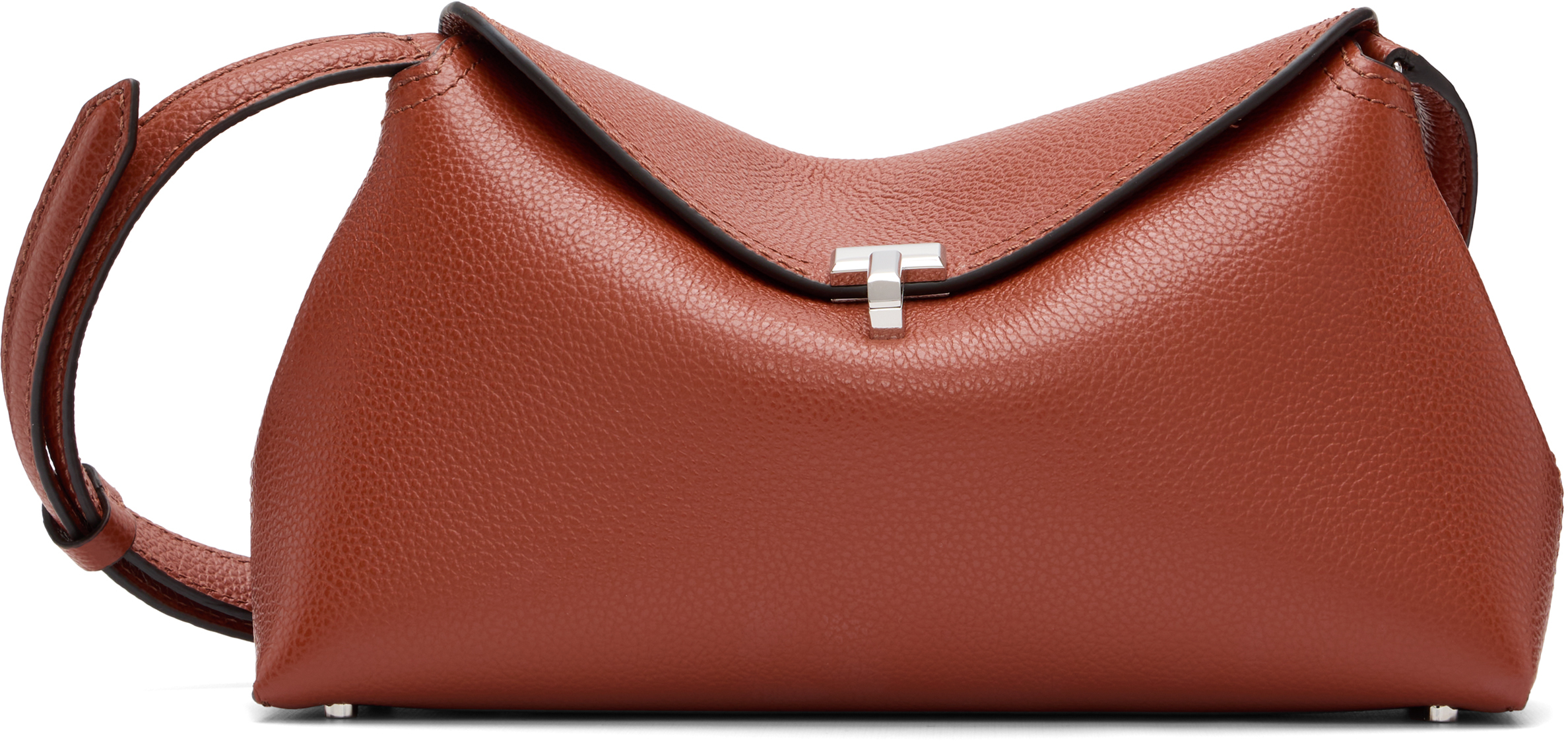 Brown T-Lock Grained-Leather Clutch