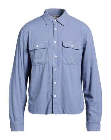 Man Shirt Slate blue Size L Cotton, Viscose