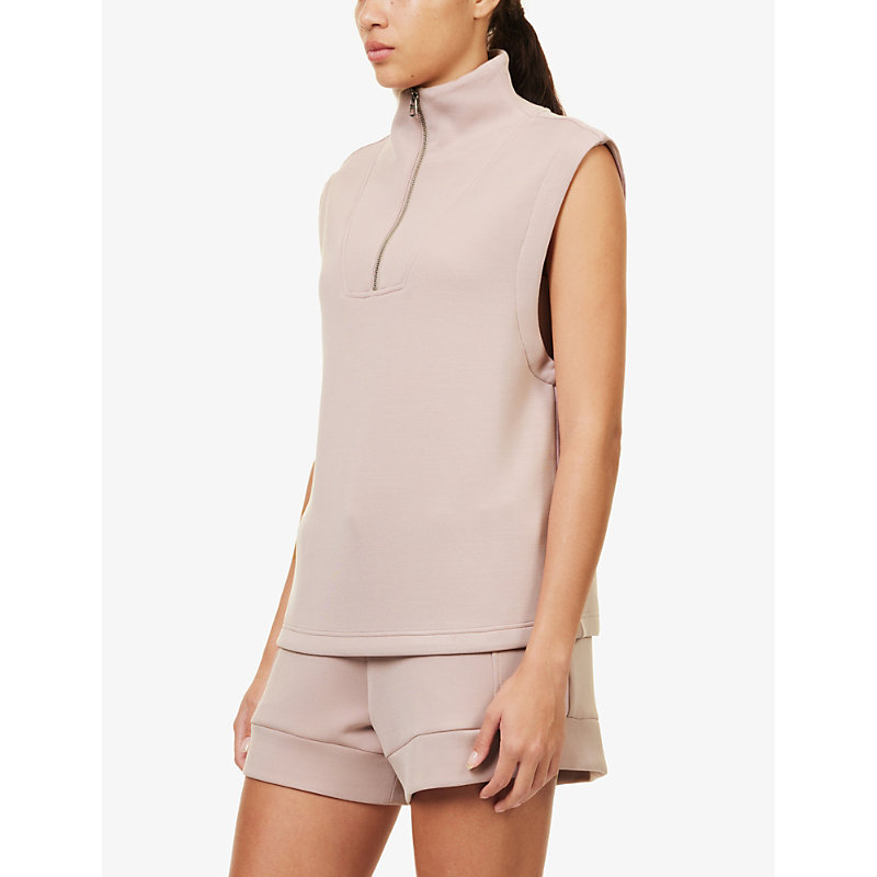 Womens Ice Mauve Magnolia Half-zip Relaxed-fit Stretch-woven top S