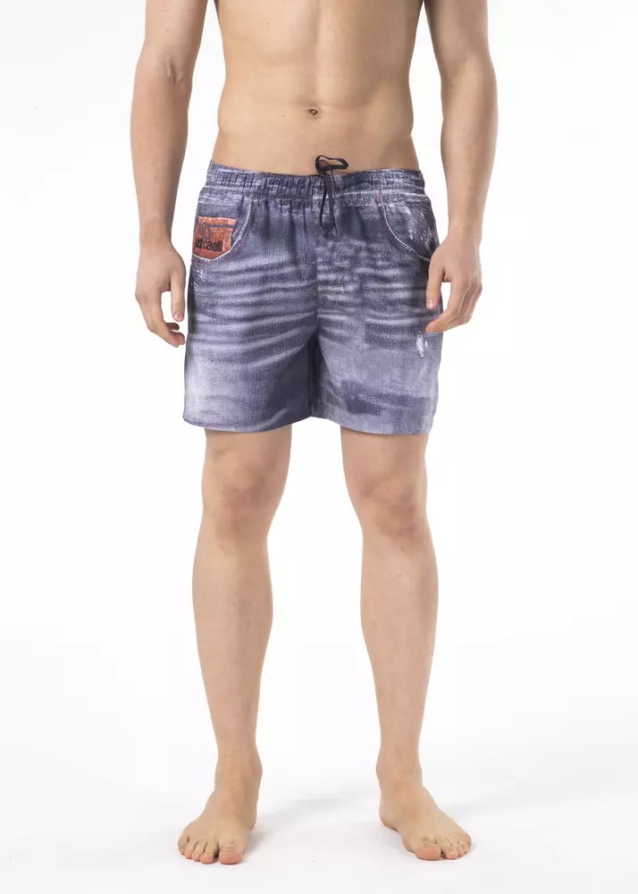 Printed Polyester Swim Shorts — Blue