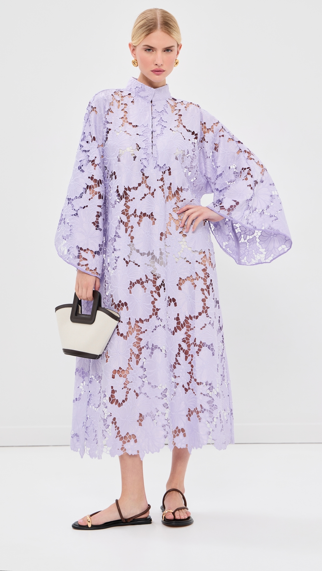 Violet Floral Flat Lace Maxi Caftan Violet One Size
