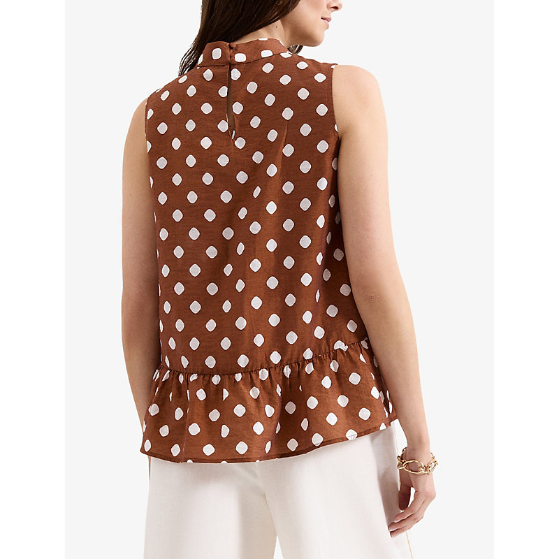 Womens Indie Polka-Dot Linen-Blend Blouse